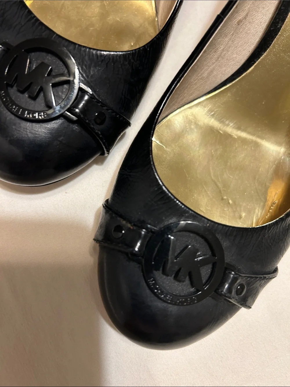 Michael Kors Black Leather Logo Round-Toe Heels